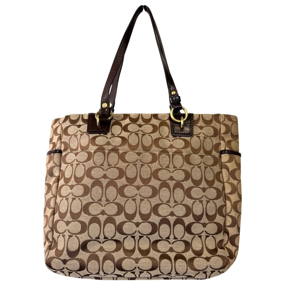Coach Brown‎ Signature Canvas Tote Bag W/ Leather Handles & Gold-Tone Hardware - Picture 4 of 7